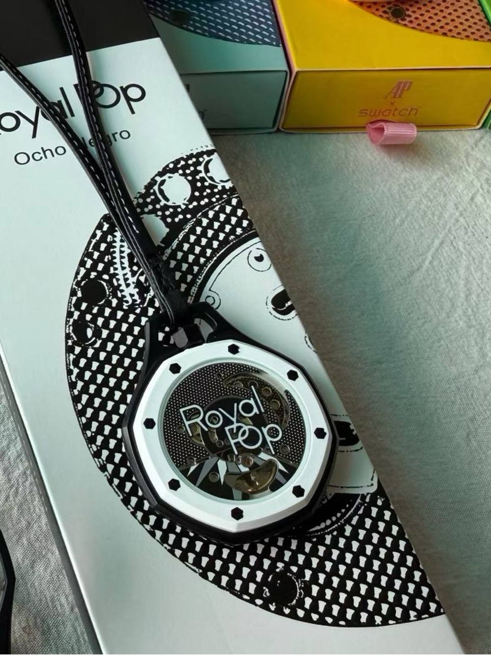 White & Black Pendant Watch Necklace